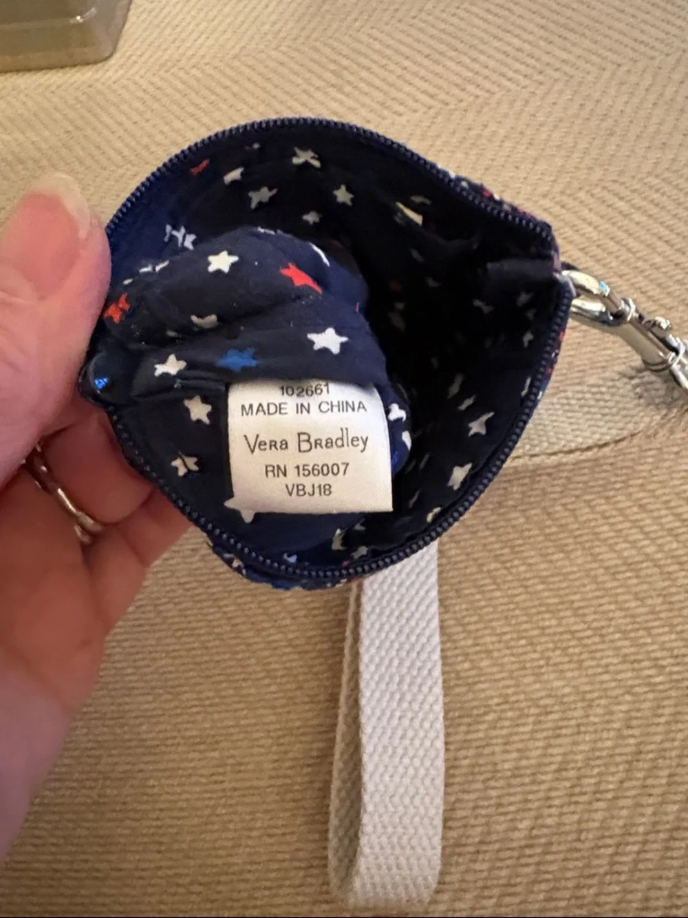 Vera Bradley Quilted Navy Star Wristlet ID Wallet - Picture 3 of 3